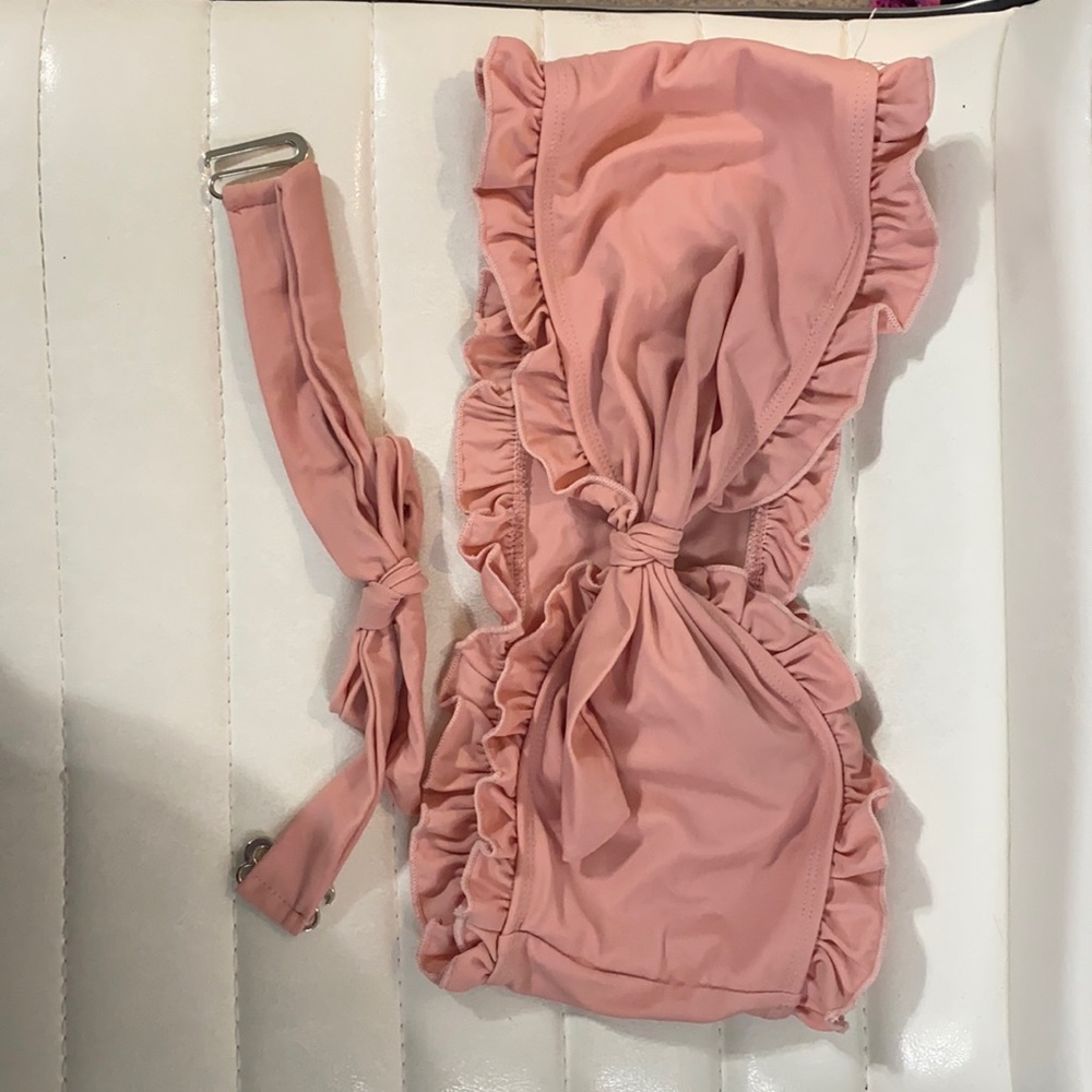Pink Bandeau Ruffle Bathing Suit Top - Picture 2 of 2